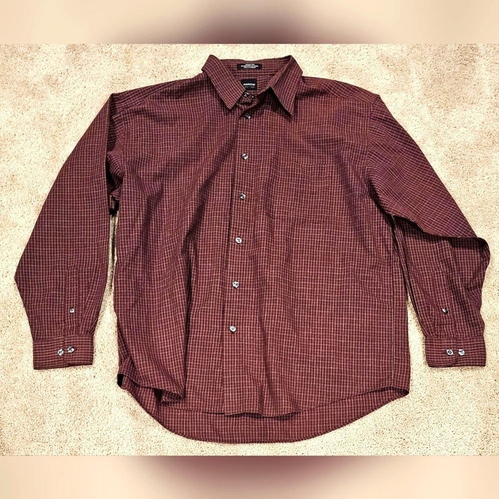 Arrow Wrinkle Free Dress Shirt Men's Long Sleeve Button Down Brown/Maroon
